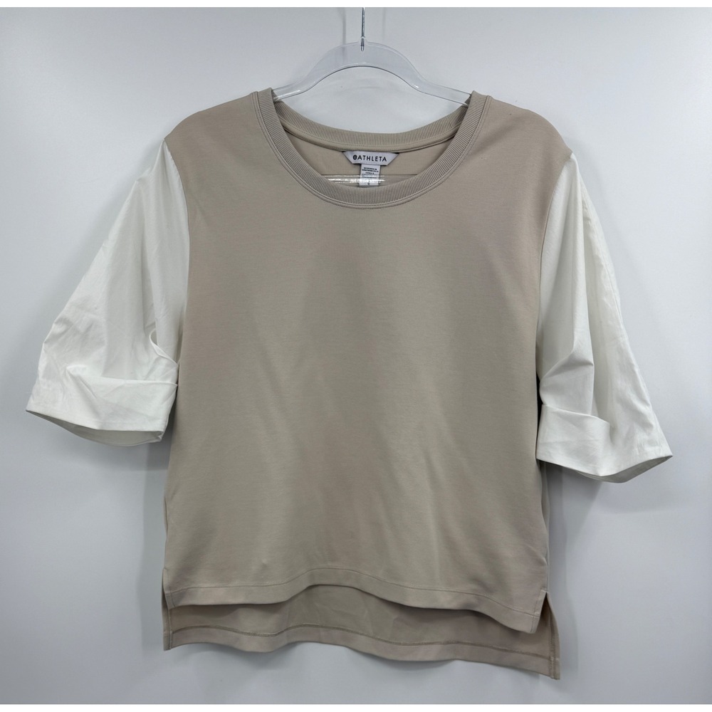 Athleta Harlow Hybrid Top Women Size S Beige White Casual Comfort